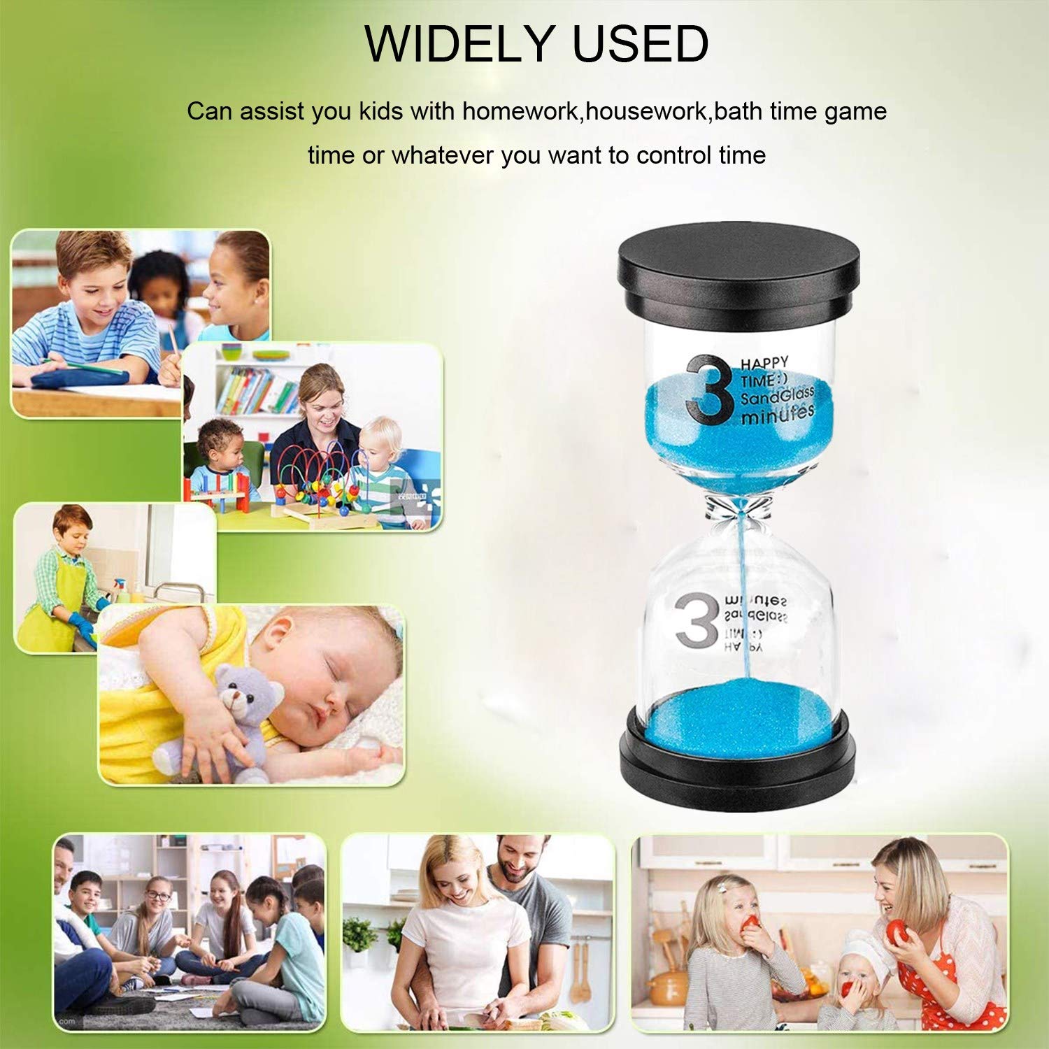 Hourglass Timer 3 Minute Sand Timer: Colorful Sand Clock 3 Minute, Small Blue Sand Watch 3 Min, Plastic Hour Glass Sandglass Tim